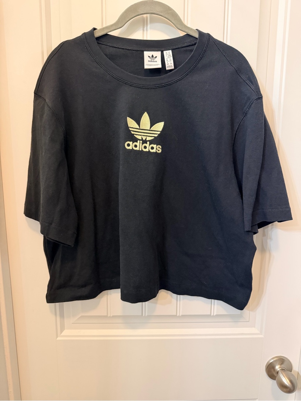 adidas Originals Black Crop Sweatshirt with Gold Trefoil
